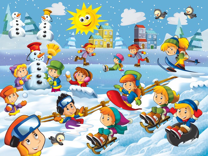 The winter fun kids - illustration for the children